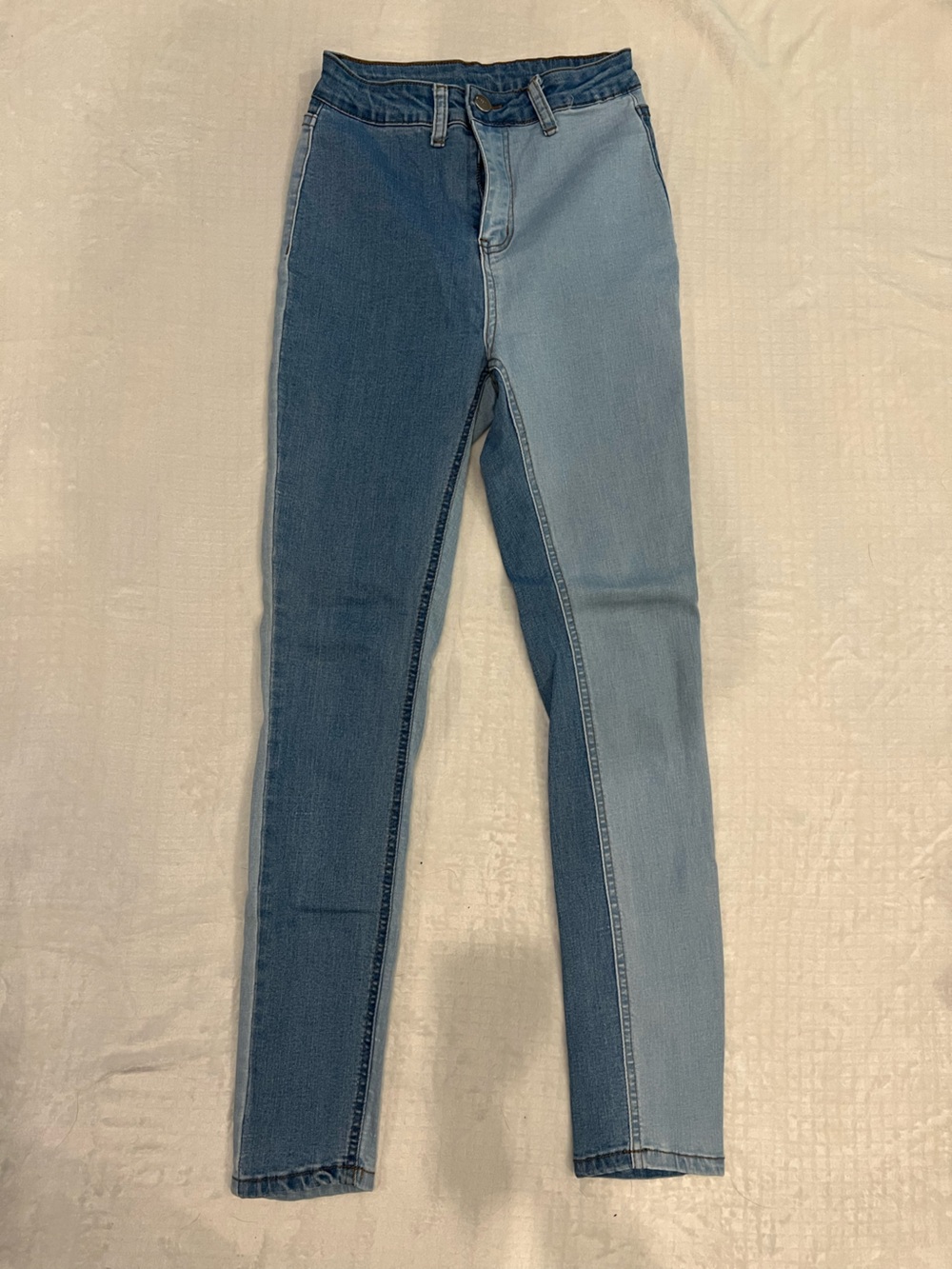 SHEIN Two-Tone Blue High-Waist Skinny Jeans